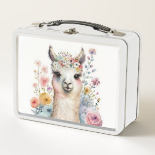 Cute Watercolor Alpaca Metal Lunch Box