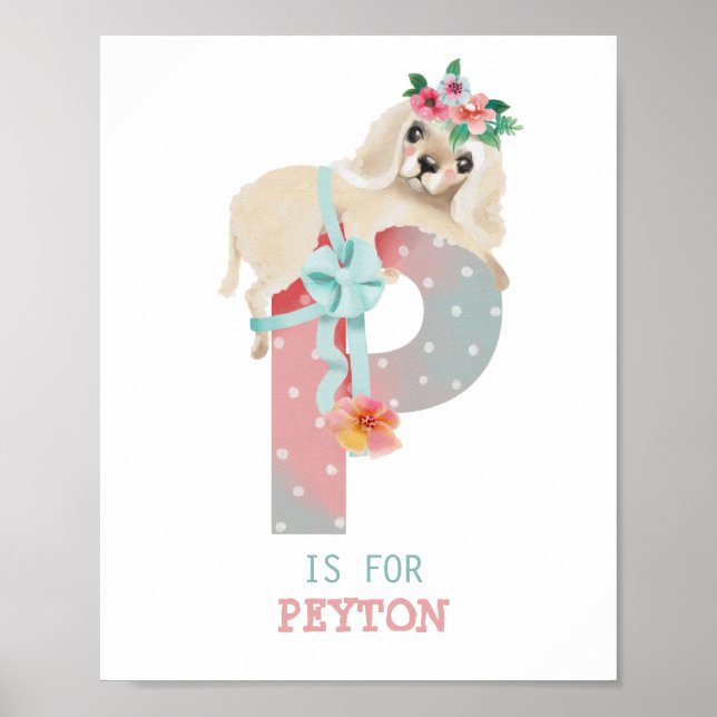 Cute watercolor alphabet name P dog Poster (Front)