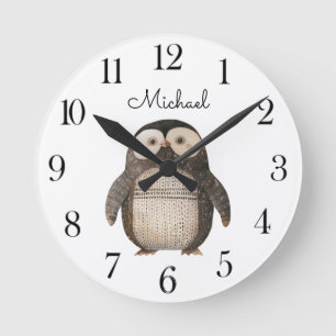 Cute Watercolor Anarctica Animal Hedgehog Nursery Round Clock