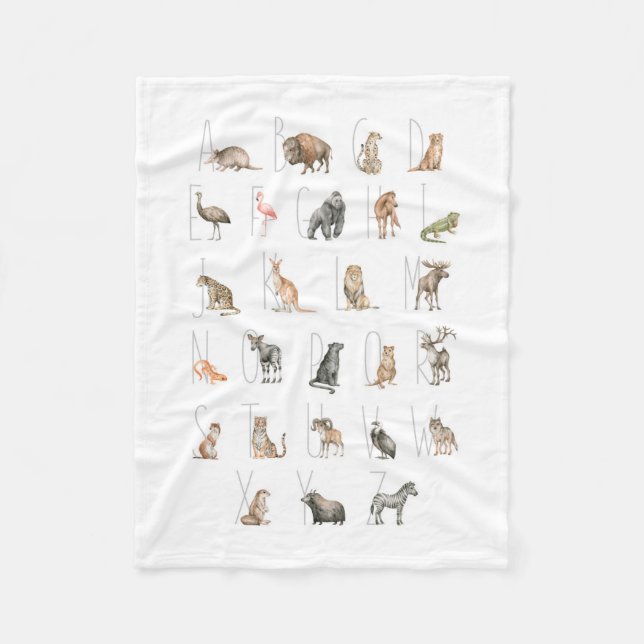 Cute Watercolor Animal Alphabet Fleece Blanket (Front)