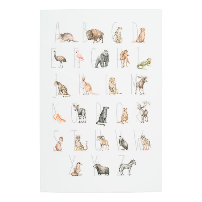 Cute Watercolor Animal Alphabet Metal Print (Front)