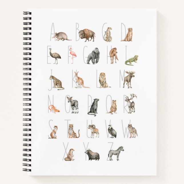 Cute Watercolor Animal Alphabet Notebook (Front)
