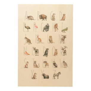 Cute Watercolor Animal Alphabet Wood Wall Art