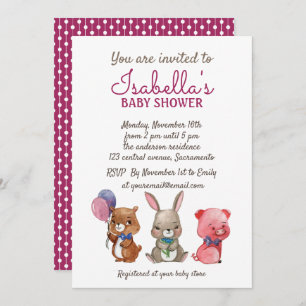 Cute Watercolor Animals Baby Shower Invitation