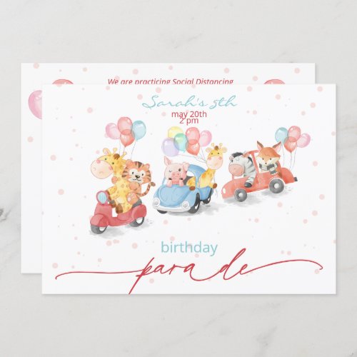 Cute Watercolor Animals Birthday Parade Invitation