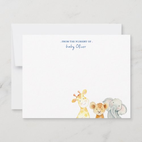 Cute Watercolor Animals From the nursery of Flat Thank You Card