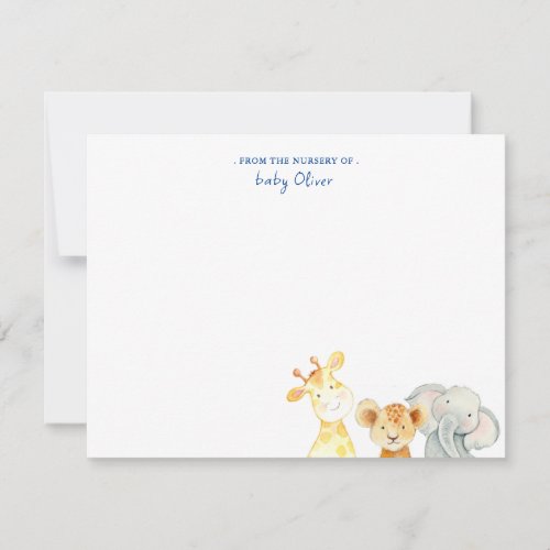 Cute Watercolor Animals From the nursery of Flat Thank You Card