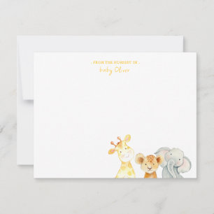 Cute Watercolor Animals Nursery thank you flat Card