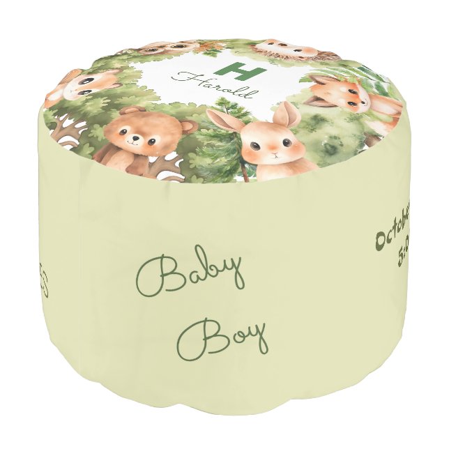 Cute Watercolor Animals Pouf (Angled Back)