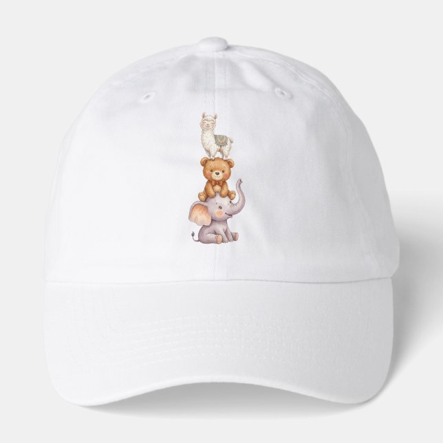 Cute Watercolor Animals Stack Toddler & Baby Hat (Front)
