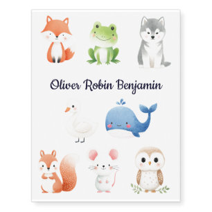 Cute Watercolor Animals Temporary Tattoos