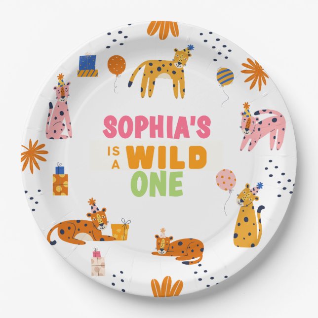 Cute Watercolor animals Wild one Paper Napkin Plates (Front)