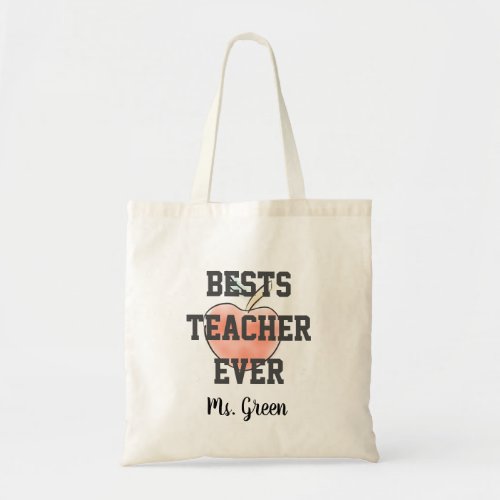 Cute Watercolor Apple Best Teacher Ever Name Tote Bag