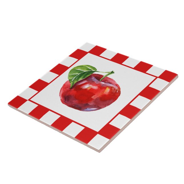 Cute watercolor apple kitchen ceramic tile (Side)
