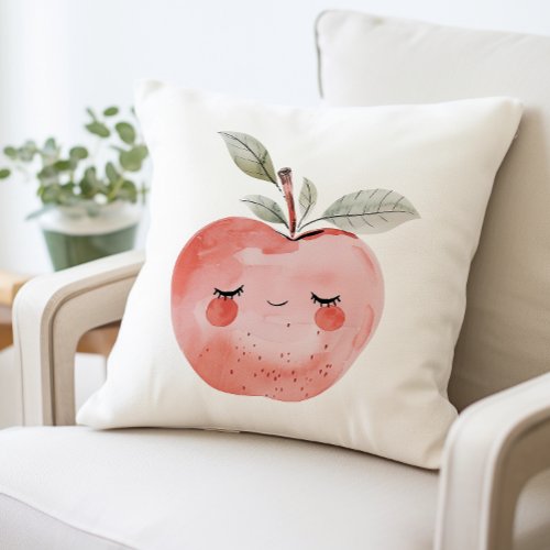 Cute Watercolor Apple Pillow Whimsical Apple Throw Pillow