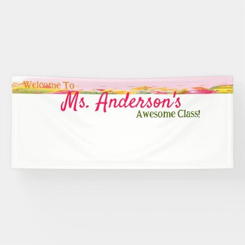 Cute Watercolor Apple Teacher Name Welcome Class  Banner