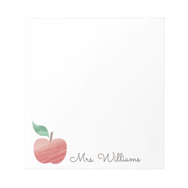 Cute Watercolor Apple Teacher Notepad (Front)