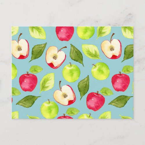Cute Watercolor Apples Fruit Pattern Postcard