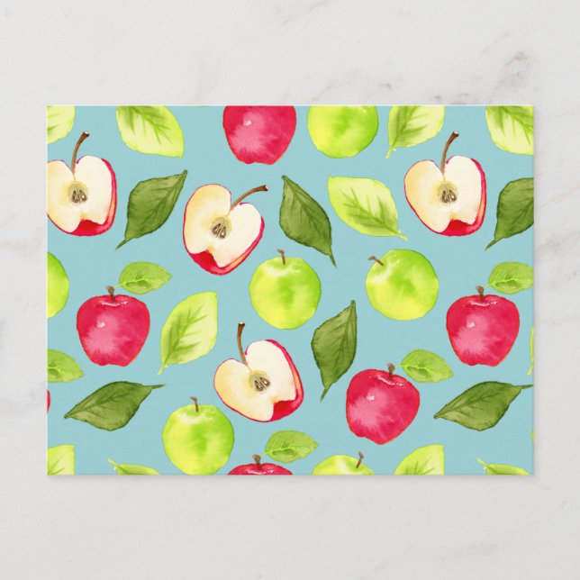 Cute Watercolor Apples Fruit Pattern Postcard (Front)
