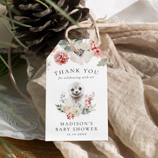 Cute Watercolor Arctic Seal Winter Baby Shower Gift Tags (Creator Uploaded)