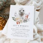Cute Watercolor Arctic Seal Winter Birthday Party Invitation<br><div class="desc">Invite guests to celebrate the birthday boy or girl with these adorable winter baby animal birthday party invitations. The winter birthday party invite features a watercolor illustration of an arctic seal pup surrounded by winter white flowers, red holly berries, and lush green leaves. Personalize the arctic seal birthday party invitations...</div>