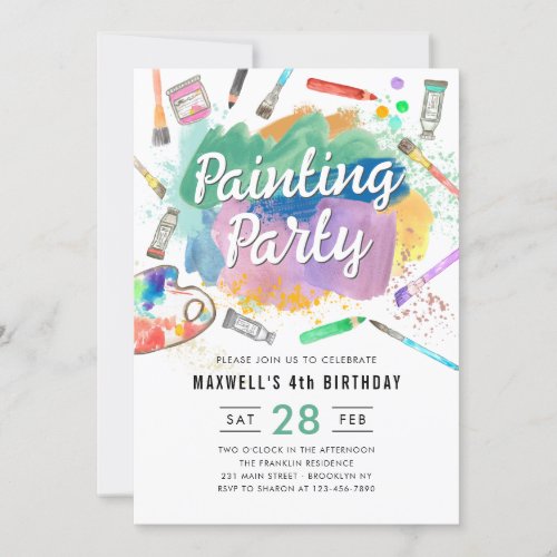 Cute Watercolor Art Paint Painting Party Birthday Invitation