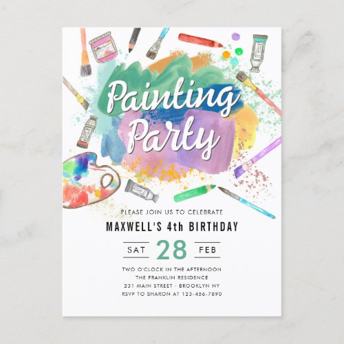 Cute Watercolor Art Paint Painting Party Birthday Postcard