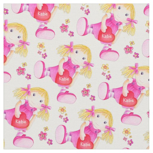 Cute watercolor art rag doll repeat pattern fabric