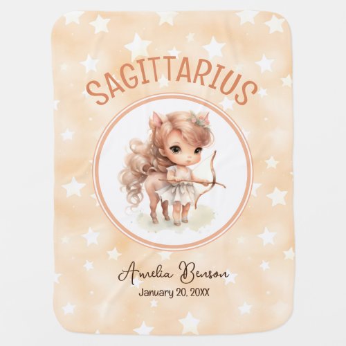 Cute Watercolor Art Sagittarius Zodiac Name Baby Blanket