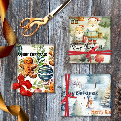 Cute Watercolor Artistic Christmas Wrapping Paper Sheets