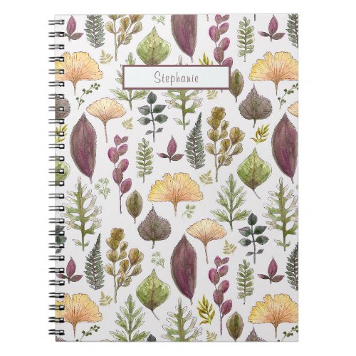 Cute Watercolor Autumn Leaves Custom Name Notebook