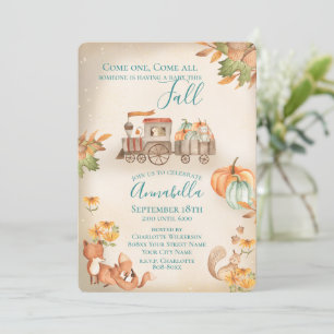 Cute Watercolor Autumn Train Invitation