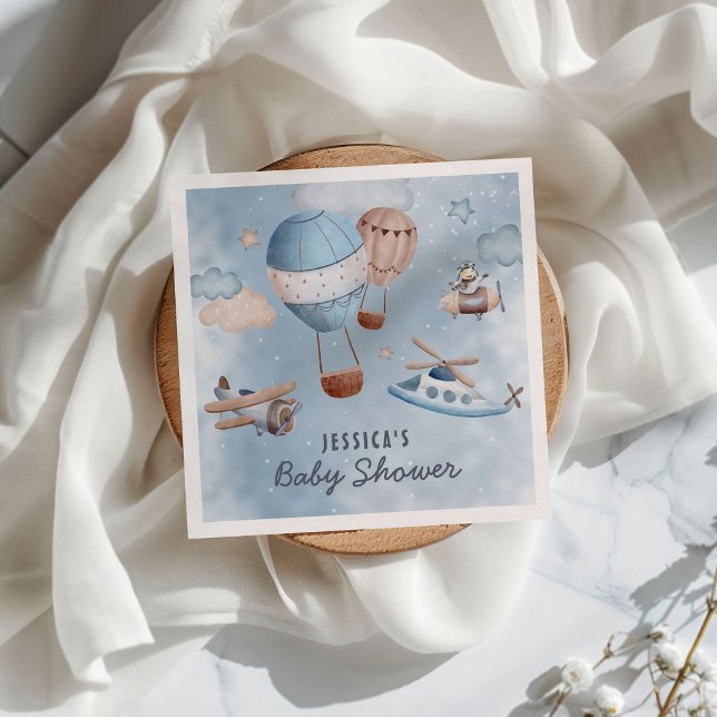 Cute Watercolor Aviation Blue Boy Baby Shower Napkins (Creator Uploaded)