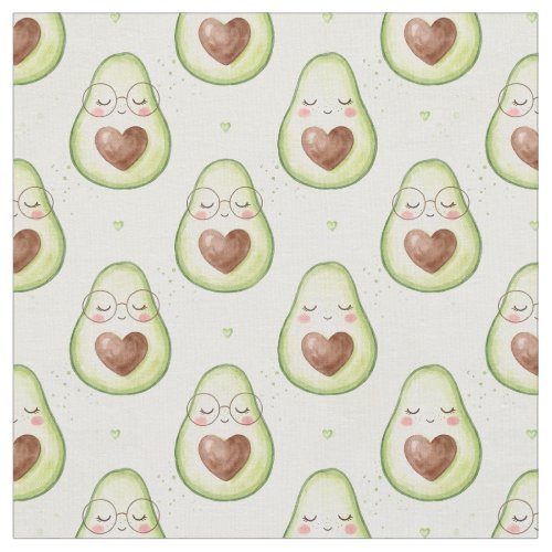 Cute Watercolor Avocado Heart Glasses Seamless Pat Fabric