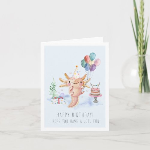 Cute Watercolor Axolotl Birthday Card