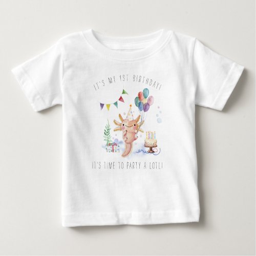 Cute Watercolor Axolotl Birthday Party Baby T_Shirt
