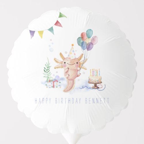 Cute Watercolor Axolotl Birthday Party  Balloon