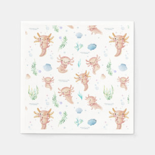 Cute Watercolor Axolotl Birthday Party Napkins