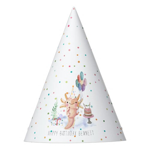 Cute Watercolor Axolotl Birthday Party Party Hat