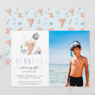 Cute Watercolor Axolotl Birthday Party Photo Invitation