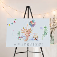 Cute Watercolor Axolotl Birthday Party Welcome