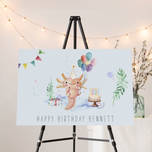 Cute Watercolor Axolotl Birthday Party Welcome Foam Board