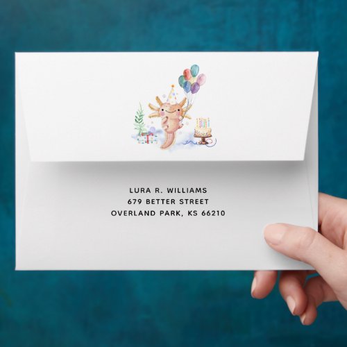 Cute Watercolor Axolotl Birthday  Personalized Envelope