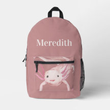 Cute Watercolor Axolotl Custom Name Backpack