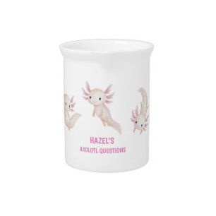 Cute Watercolor Axolotl Questions Personalized Beverage Pitcher