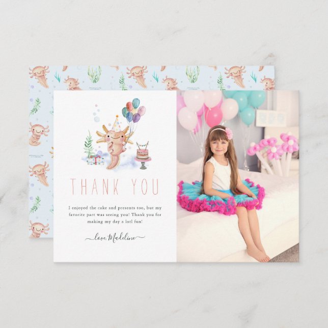 Cute Watercolor Axolotl Thank You Photo (Front/Back)