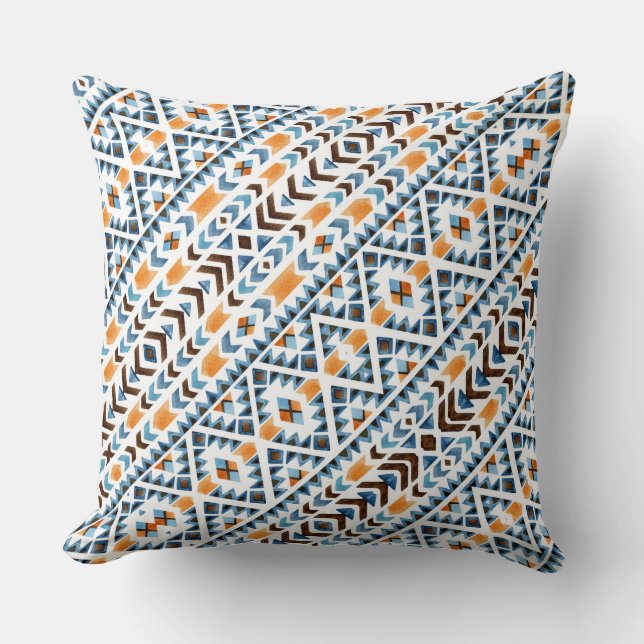 Cute watercolor aztec pattern throw pillow (Front)