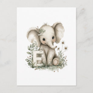 Cute Watercolor Baby Animals Alphabet, Elephant Postcard
