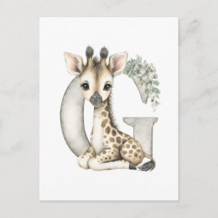 Cute Watercolor Baby Animals with Alphabet Giraffe Postcard