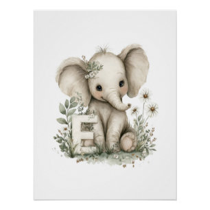 Cute Watercolor Baby Animals with Alphabet Letters Poster